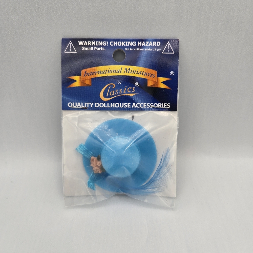 Classics Miniatures Lady's Blue Hat with Feather Dollhouse 1 5/8" New In Package